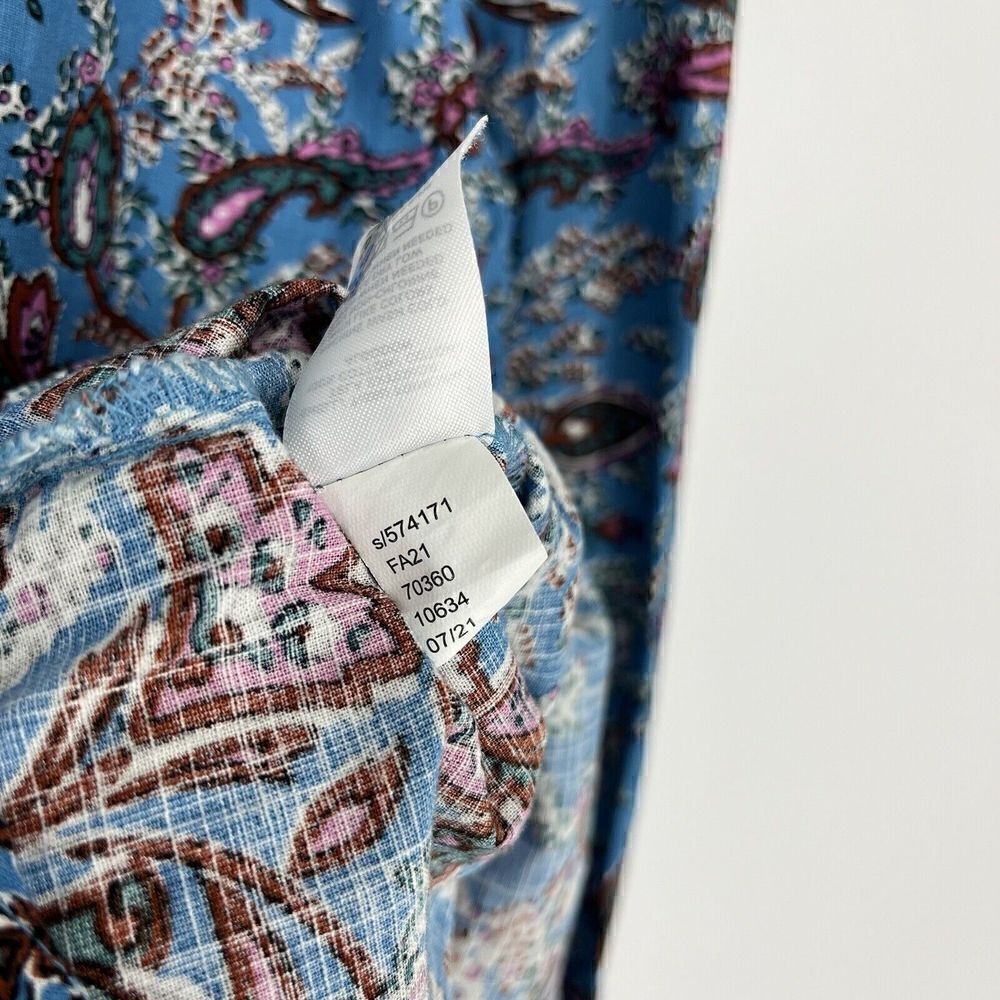 Loft Top Size Medium Bouquet Ruffle Yoke Shirt Button Up Paisley Smocked Prairie - Picture 10 of 10